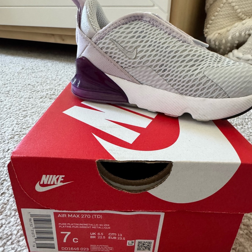 Toddler Air Max 270 TD Pure Platinum Metallic Silver Size: 7c
